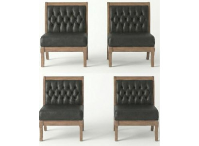Klassische 4x Chesterfield Stühle Designer Ledersessel Holzgestell