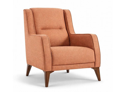 Moderner Sessel orange weich bequem schön stabile Holzbeine robust