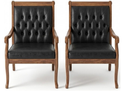 Schwarz-Braunes Stuhl-Set Exklusive Chesterfield Ledersessel