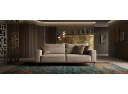 Beiges Designer 3 Sitzer Sofa mit Holzrahmen und Dünnen Metallfußen