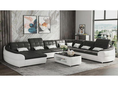 Modern Wohnlandschaft U-Form Couchtisch Schwarz LED Sofa Set Premium *