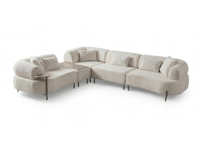 Ecksofa L-Form Moderner Stil Beige Mittlere Härte Material Stoff Holz