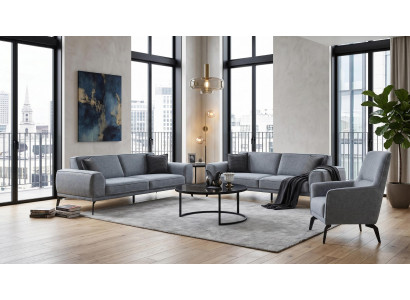 3-Sitzer Sofas(2x) Sessel Couchtisch Modern Grau Anthrazit Stilvoll