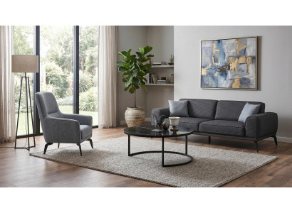 Sofa set 3-Sitzer Sofa Sessel Couchtisch Modern Grau Anthrazit Stilvoll
