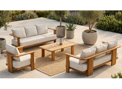 Gartenmöbelset Beige 2x 3-Sitzer Sofas Sessel Sofakissen Couchtisch