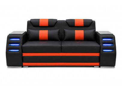 Modernes Sofa 2 Sitzer schwarz Kunstleder bequeme Polstercouch LED Design *