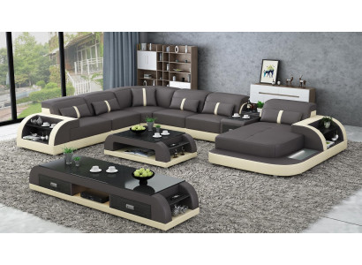 Modern Wohnlandschaft U-Form Couchtisch Schwarz LED Sofa Set TV-Möbel