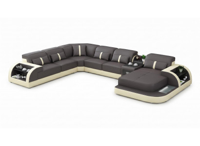 Exklusive Wohnlandschaft U-Form Schwarz Luxus Ecksofa Sofa Top LED