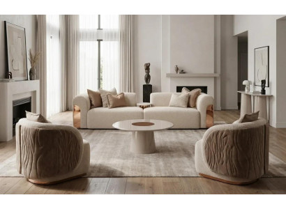 Wohnzimmer Sofa Garnitur 4 Sitzer Beige plus 2 Sessel