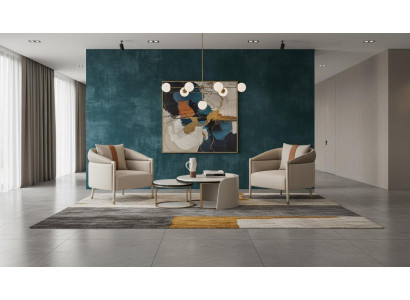 Beige Wohnzimmer Set mit 2 Sesseln Couchtisch und Beistelltisch