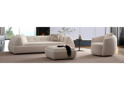 Sofa Sessel Pouff Beige Wohnzimmer geräumig komfortabel bequem modern