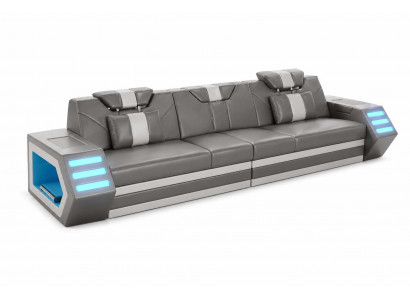 Sofa 3 Sitzer Kunstleder grau moderne Polstercouch mit LED Beleuchtung
