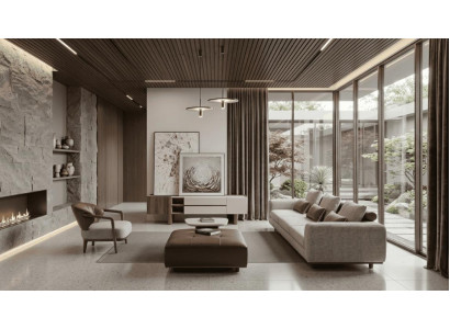 Wohnzimmer-Set 3-Sitzer-Modulsofa Mitten-Tisch Hocker TV-Möbel Sessel
