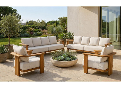 Gartenmöbelset Beige Neu 4-Sitzer Sofa Sessel Kissen Modern