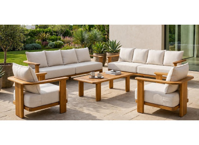 Gartenmöbelset Beige 4-Sitzer Sofa Sessel Kissen Modern Couchtisch