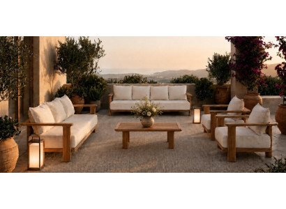 Gartenmöbelset Beige 4-Sitzer 3-Sitzer Lounge-Sofa Sessel Couchtisch