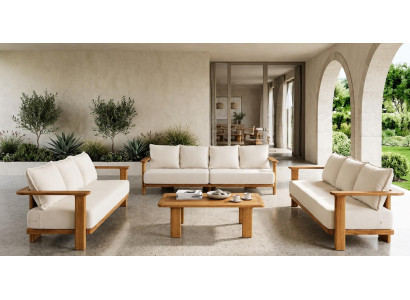 Gartenlounge Set Beige 4-Sitzer 3-Sitzer Sofa Kissen Couchtisch Modern