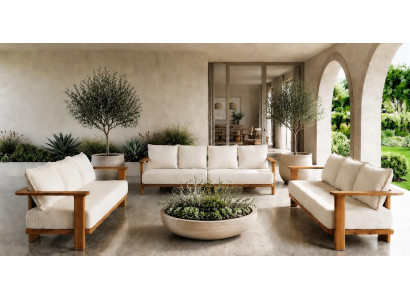 Gartenmöbelset Beige Neu 4-Sitzer 3-Sitzer Lounge-Sofa Kissen Modern