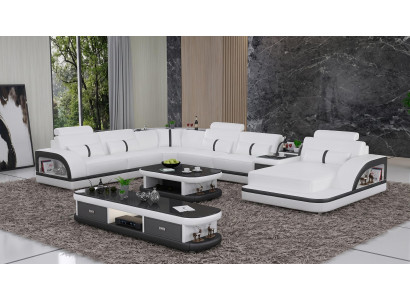 Modern Wohnlandschaft U-Form Couchtisch Weiß LED Sofa Set TV-Möbel