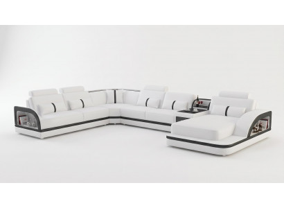 Exklusive Wohnlandschaft U-Form Weiß Luxus Ecksofa Sofa LED Premium