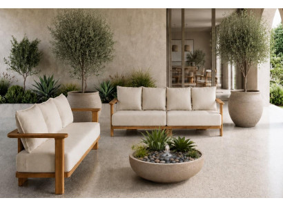 Gartenlounge Set Beige Modern 4-Sitzer 3-Sitzer Sofa Sofakissen Set