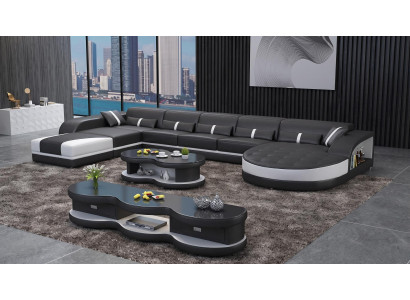 Modern Wohnlandschaft U-Form Couchtisch Schwarz LED Sofa Set TV-Möbel