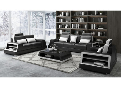 Sofa Set 3+2+1 Modern Schwarz Premium LED Couchtisch Luxus Exklusiv