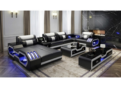 Modern Wohnlandschaft U-Form Couchtisch Schwarz LED Sofa Set TV-Möbel