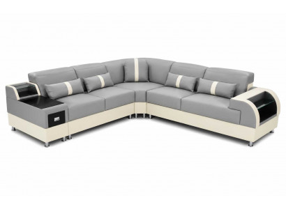 Premium weiches Ecksofa Wohnzimmer grau Kunstleder Polstermöbel