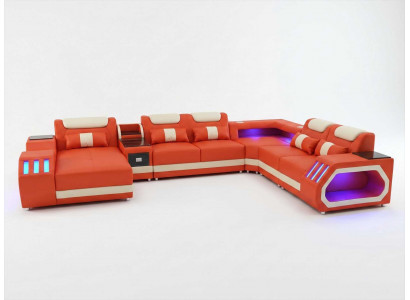 Ecksofa U-form Modernes Orange Sofa Wohnzimmer Polstermöbel