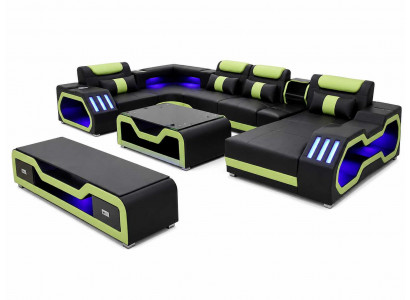 Elegantes Kunstleder Ecksofa Wohnzimmer Couchtisch schwarz TV Lowboard