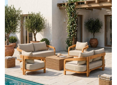 Gartenlounge Set 3-Sitzer Sofa Sessel Beige Kissen Modern Komfort Neu