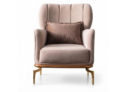 Design Sessel Modern Samt Altrosa mit Goldgestell Polster Armlehnen