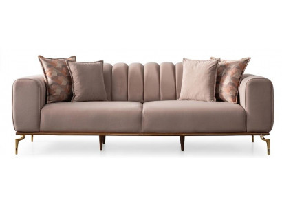 Luxus 3-Sitzer Sofa Samtbezug Beige Elegante Polsterung Goldene Füße