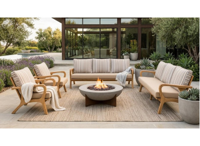 Gartenlounge Set 3-Sitzer Sofa Beige Kissen Sessel Weich Komfortabel