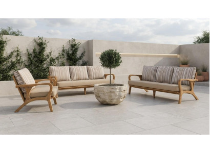 Gartenlounge Set 3-Sitzer Sofa Sessel Beige Kissen Modern