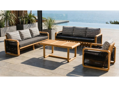Gartenlounge Set 3-Sitzer Sofa Sessel Schwarz Kissen Weich Couchtisch