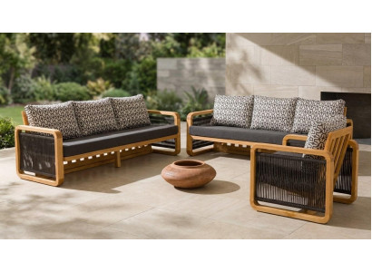 Gartenlounge Set 3-Sitzer Sofa Sessel Schwarz Kissen Modern Elegant