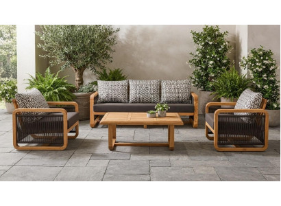 Gartenlounge Set 3-Sitzer Sofa Sessel Schwarz Kissen Weich Couchtisch