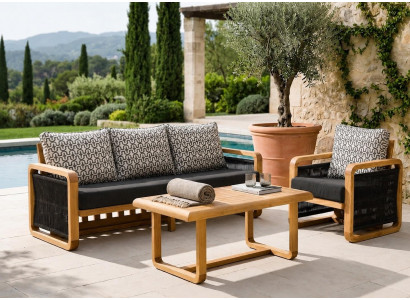 Gartenlounge Set 3Sitzer Sofa Sessel Schwarz Kissen Modern
