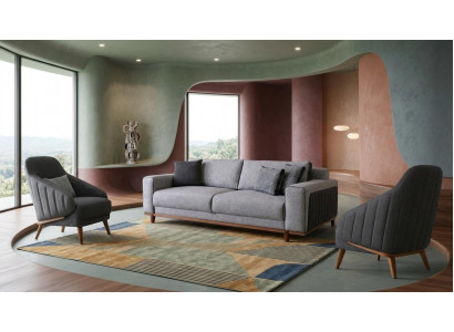 Komfort Sofa 3er mit 2 Armlehnsesseln Grau Modern Wohnzimmer
