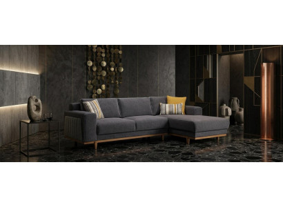 Stilvolles Sofa Grau L Form mit Holz Fuss Modern Luxus