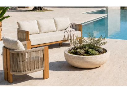 Gartenlounge Set 3Sitzer Sofa Sessel Beige Kissen Bequem Neu