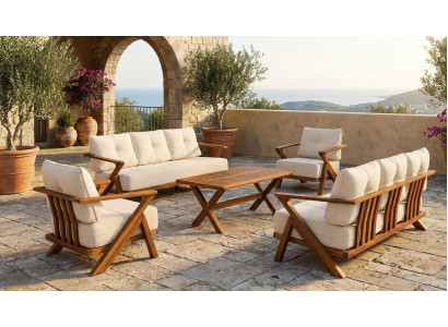 Gartenlounge Set 3-Sitzer sofa Sessel Beige Kissen Modern Couchtisch