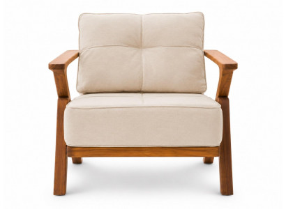 Gartensessel Modern Naturholz Beige Kissen Elegant Stilvoll Komfort