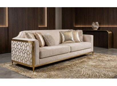 Luxus Sofa Beige mit Gold Akzenten und Designer Details