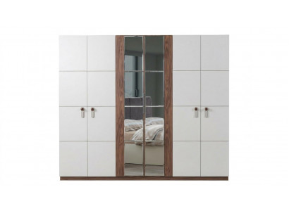 Weiß-Brauner Kleiderschrank Spiegeltürenschrank Holzschränke