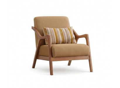Sessel Moderner Wohnzimmer Armlehnen Holz Beige Stoffbezug Komfort