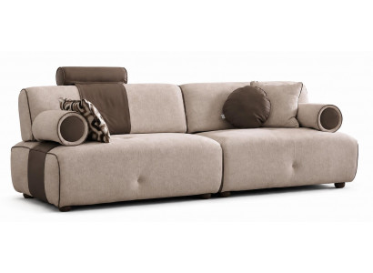 2-Sitzer Sofa Beige Braun Modern Stoffsofa Design Lounge