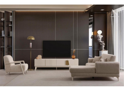 Ecksofa Modern Beige Polstersofa Couch Wohnzimmer Elegant